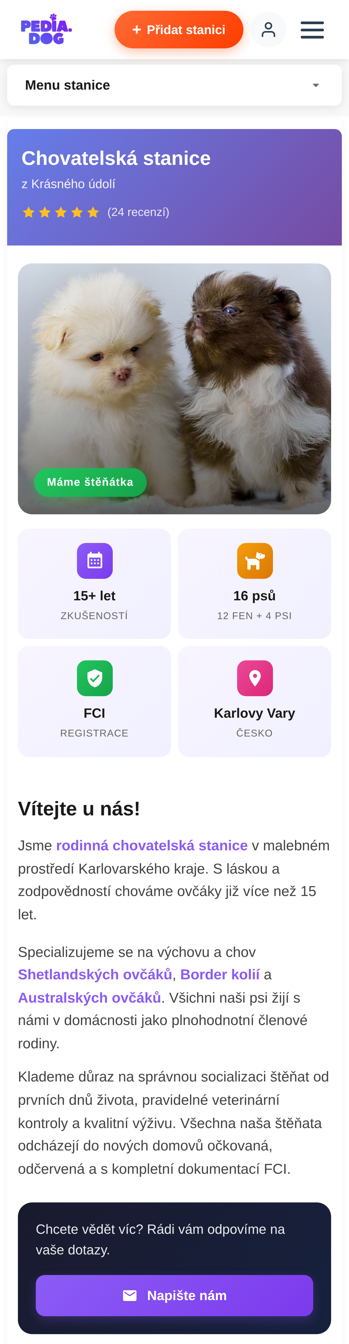Úvod stanice Pedia-dog